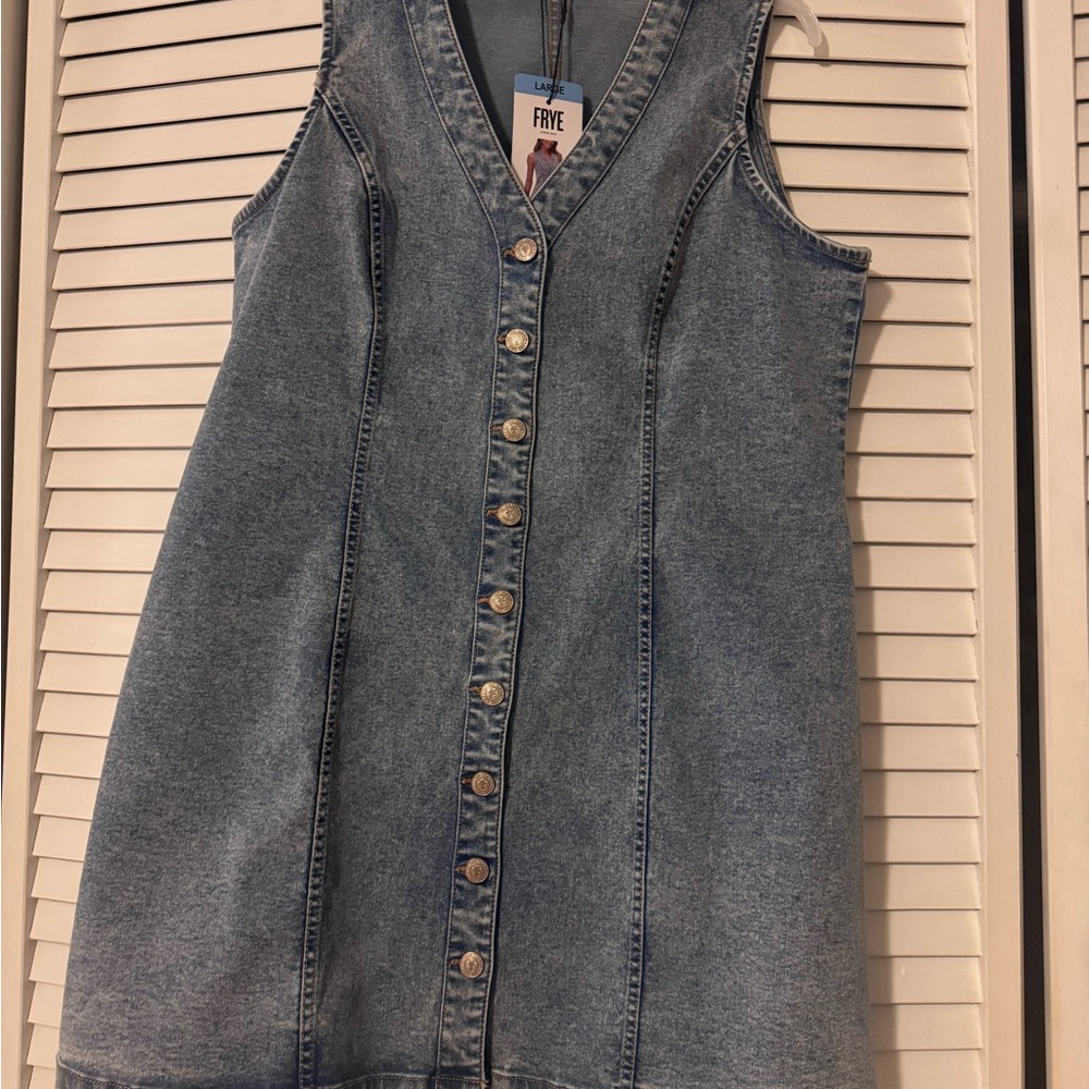 Frye Sleeveless Button-Front Denim Mini Dress - Light Blue - Picture 3 of 6
